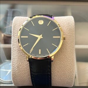 Movado Gold-Tone Watch with Black Strap